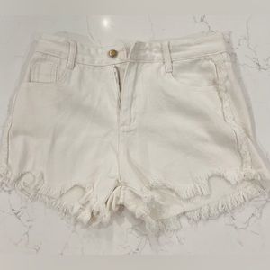 White Jean Shorts - With Fringe at the Bottom
